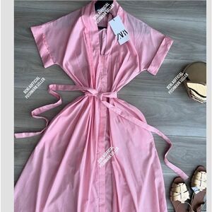 NWT ZARA BELTED SHIRTDRESS ZW COLLECTION pink